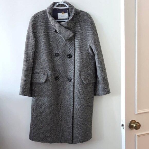 WINDSMOOR VINTAGE HERRINGBONE TWEED WOOL BLEND BLOGGER COAT SIZE 12 - Picture 1 of 9